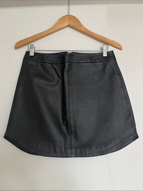 Women's Black Leather A-Line Mini Skirty